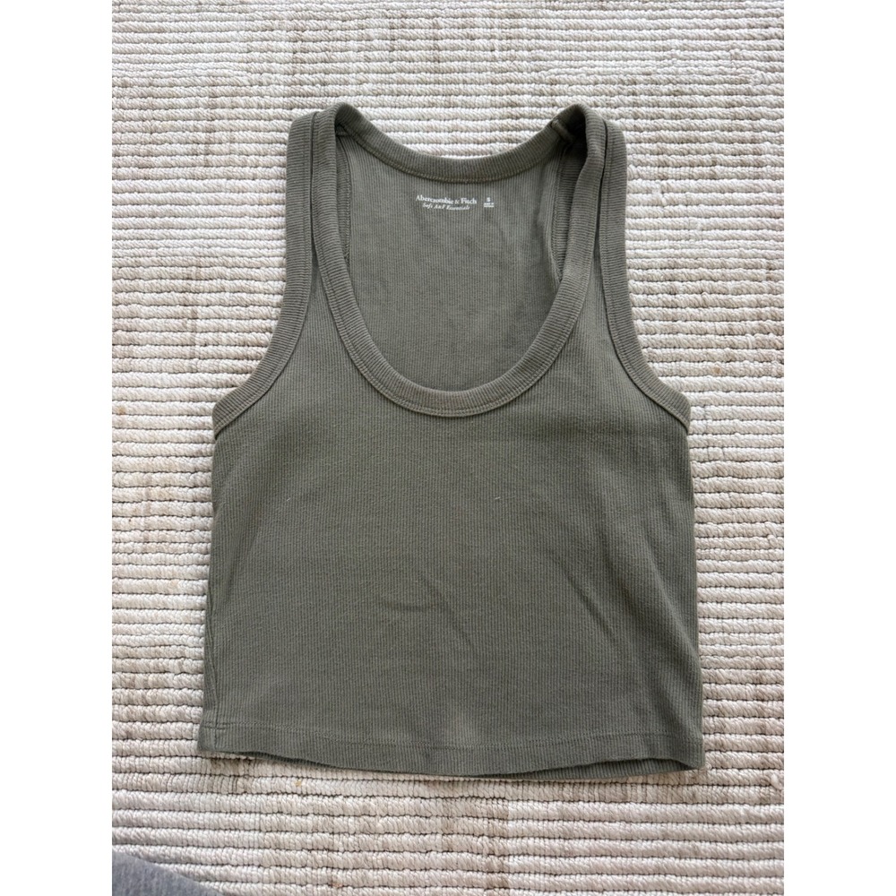 Abercrombie & Fitch Soft A&F Essentials Ribbed Crop Tank Top Olive Green Small